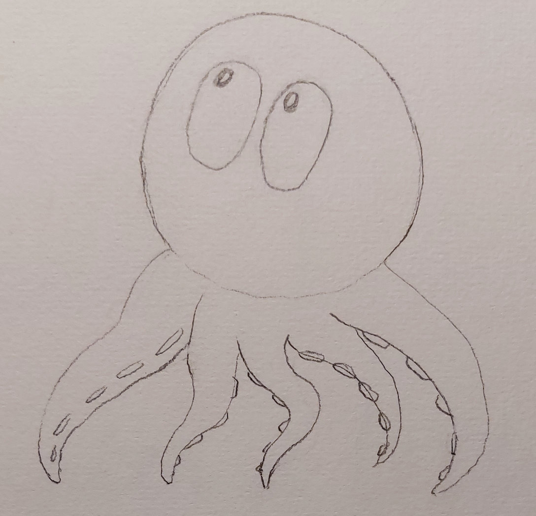 Sketch drawing of the octopus, done with a pencil